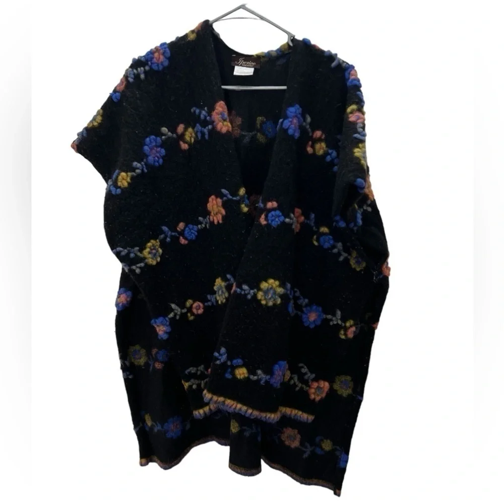 Iperico Flower Knit Shawl Wool Cardigan Made In Italy one size fits most